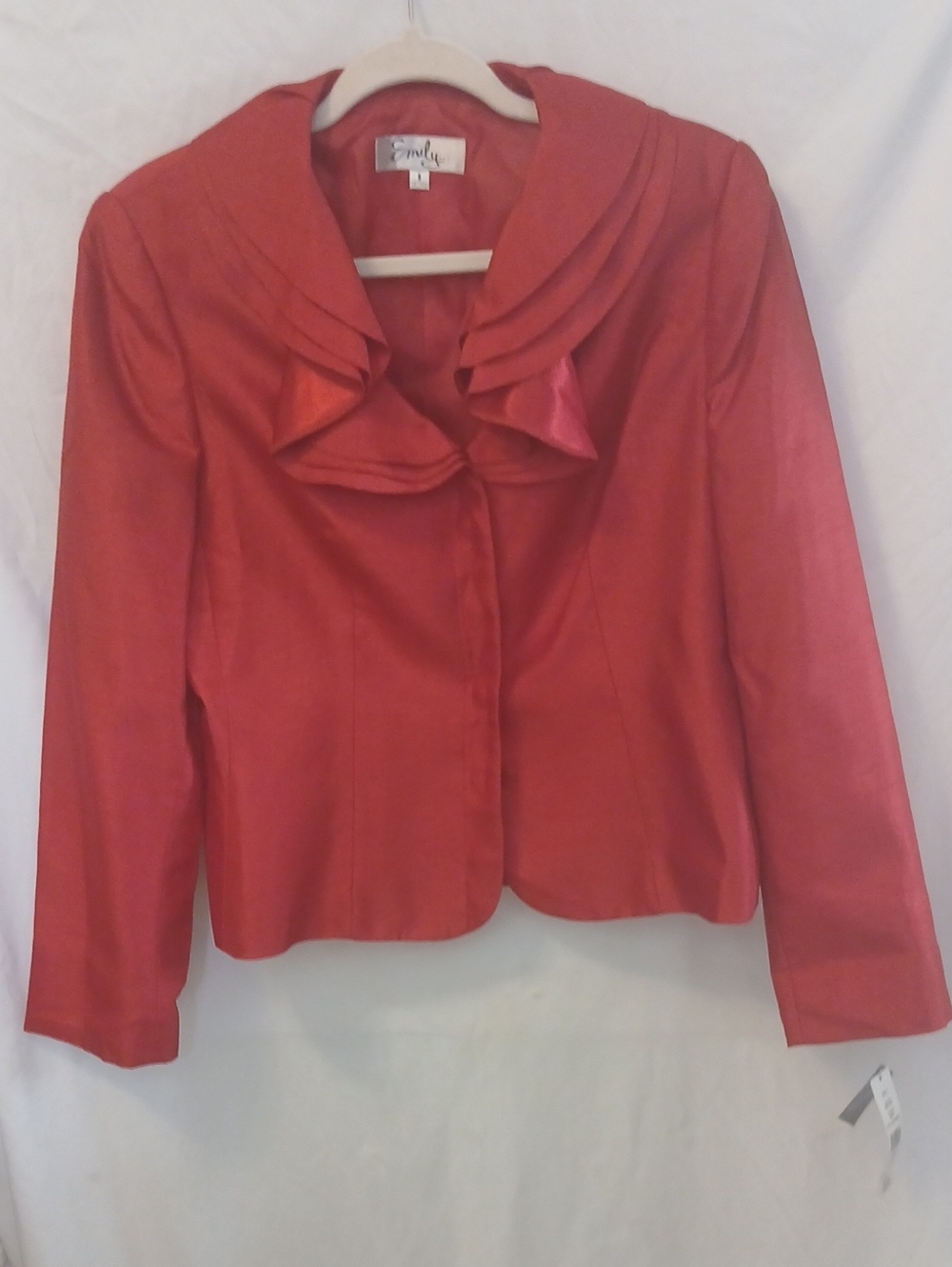 Red Satin Women's Ruffle Collar Jacket